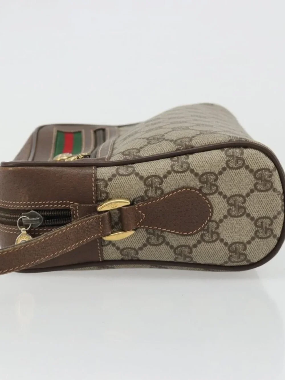GUCCI GG Supreme Web Sherry Line Bag PVC Beige Gold Red 119 02 088 Auth YKZ1578